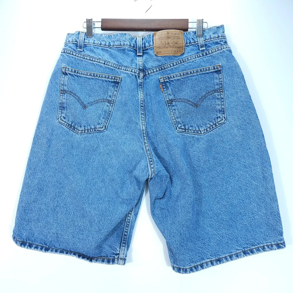 Vintage Levis 550 Shorts Mens 36 Blue Orange Tab Relaxed Fit Denim Streetwear